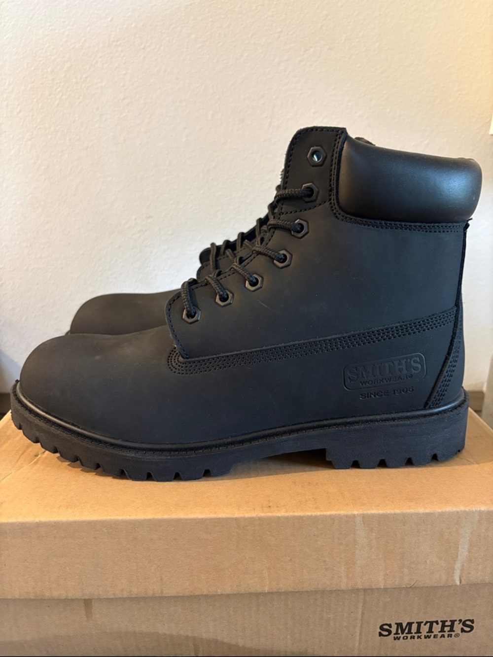 NIB [Smith’s] Workwear 6" Black Leather Lug Outdoor Work Boots Men’s 10 / W 11.5 - Picture 3 of 10